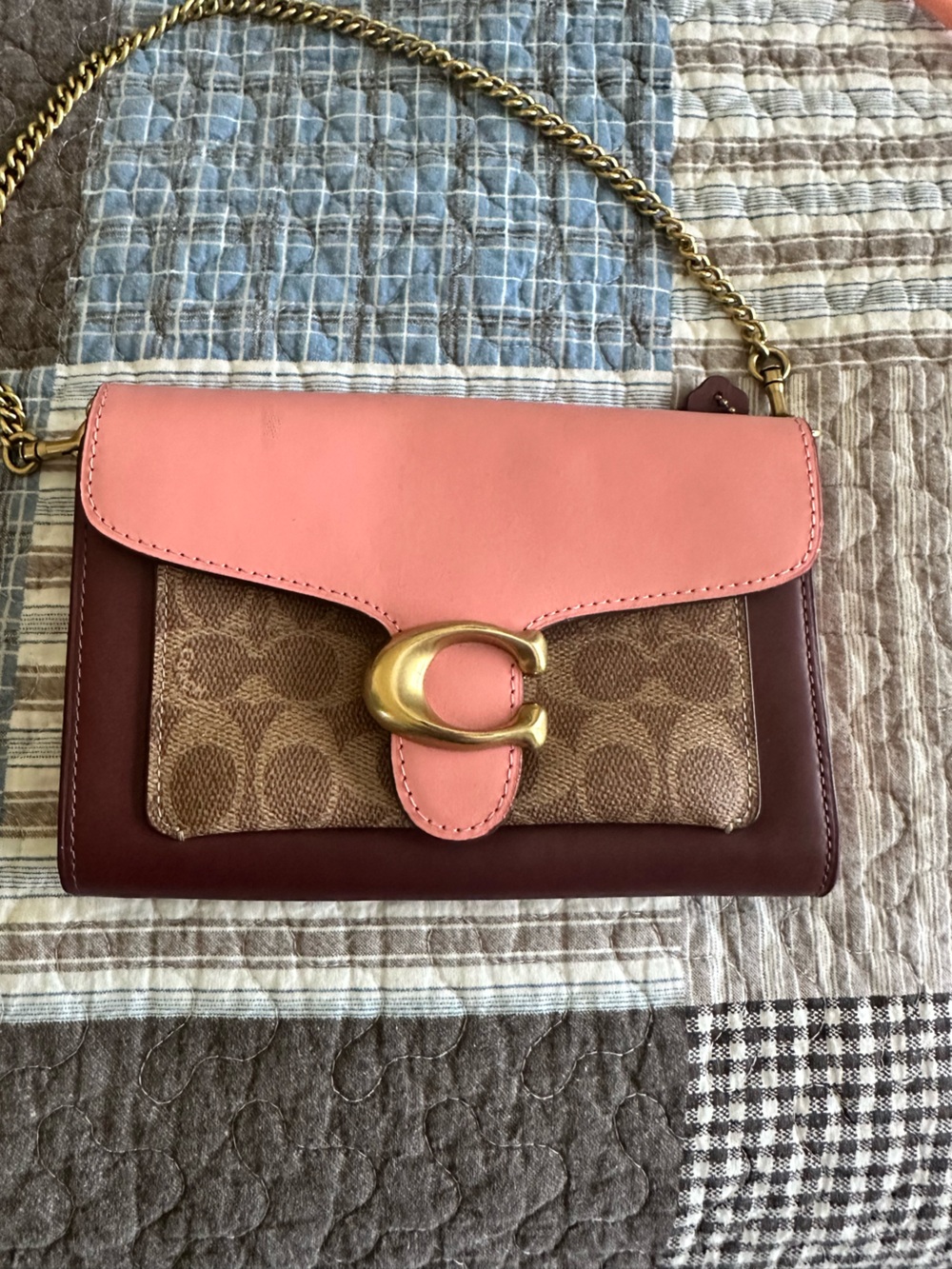 Coach Pink and Brown Signature Colorblock Shoulder Bag